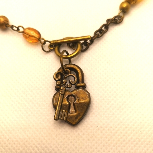 Handmade bronze tone beaded toggle heart set - Picture 2 of 5